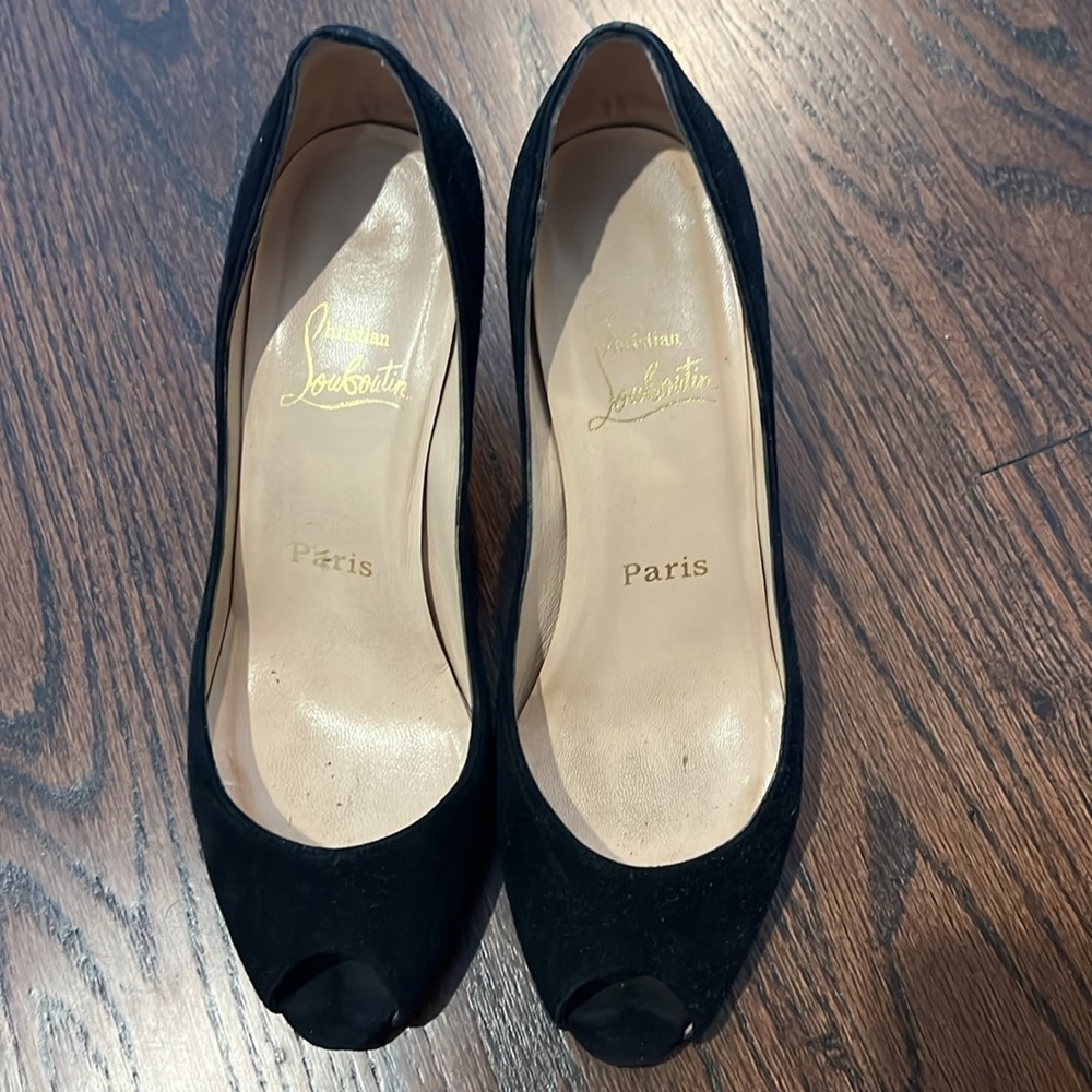 Christian Louboutin Black Peep Toe Heels 38 - Picture 2 of 5